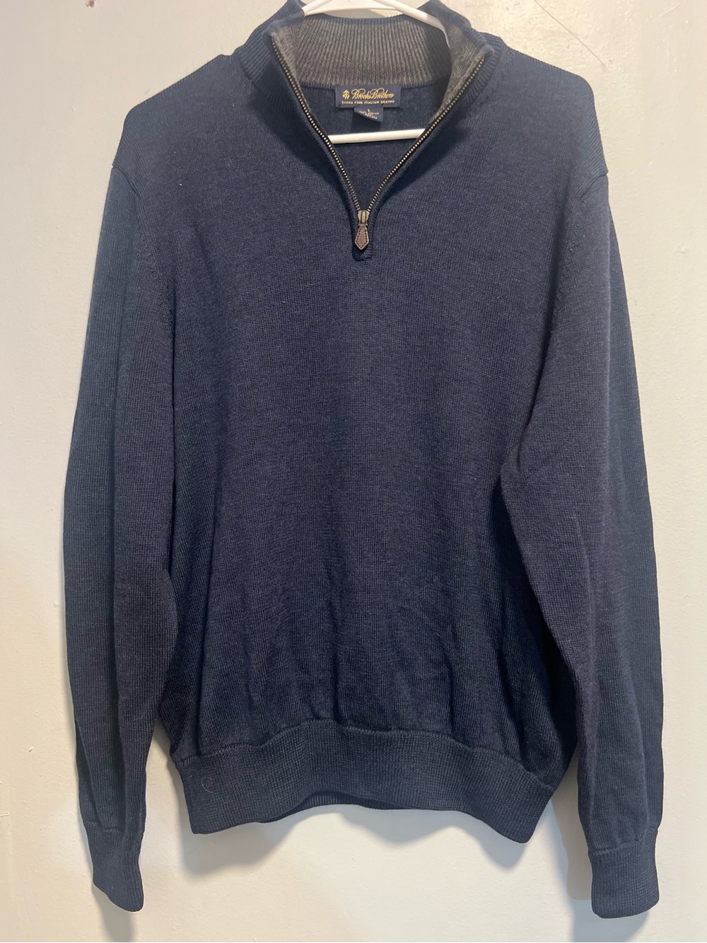 Brooks Brothers Sweater Mens L Blue 1/4 Zip Mock Neck Cotton Cashmere